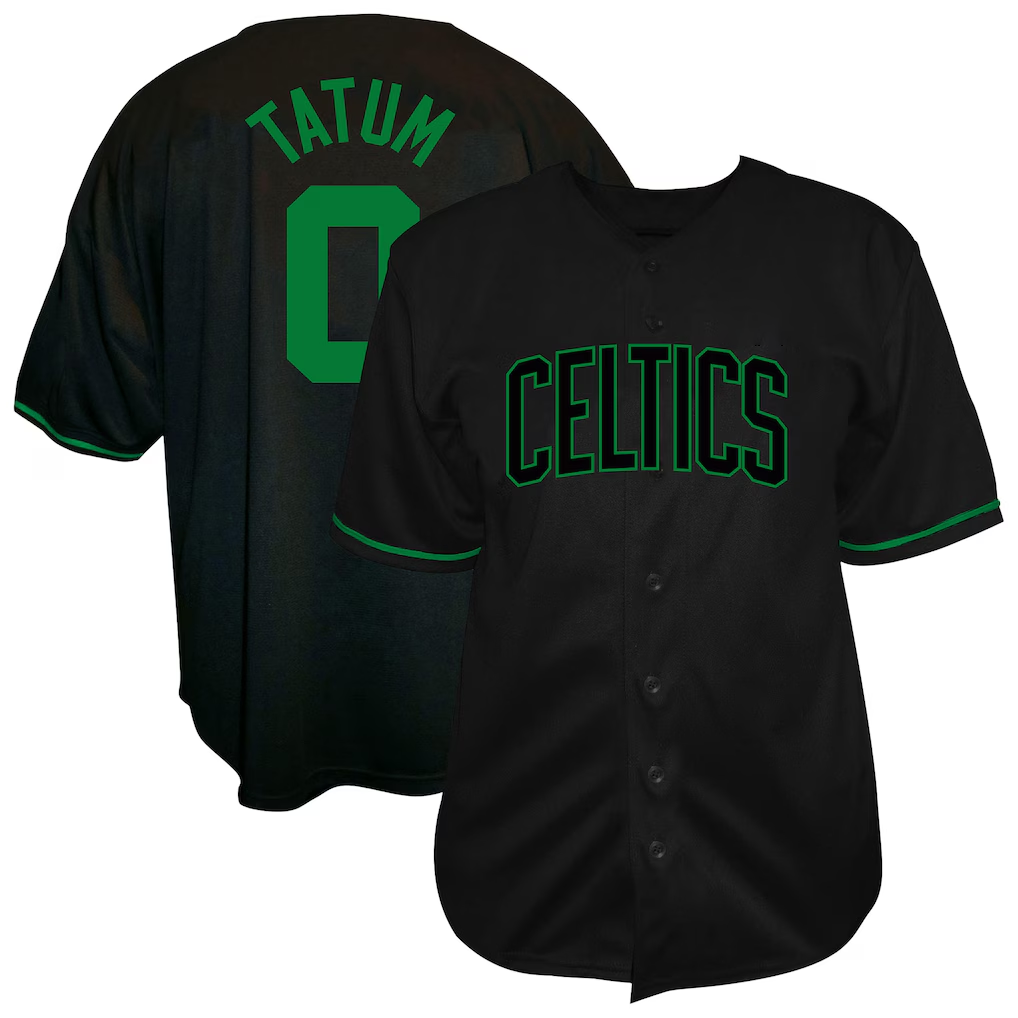 Punc B.Celtics #0 Jayson Tatum Profile Black Big & Tall Name & Number Button-Up Jerseys