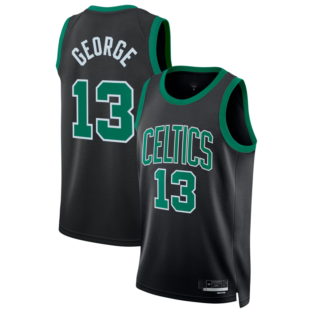 Punc B.Celtics #13 Paul George Black Swingman Jerseys - Statement Edition