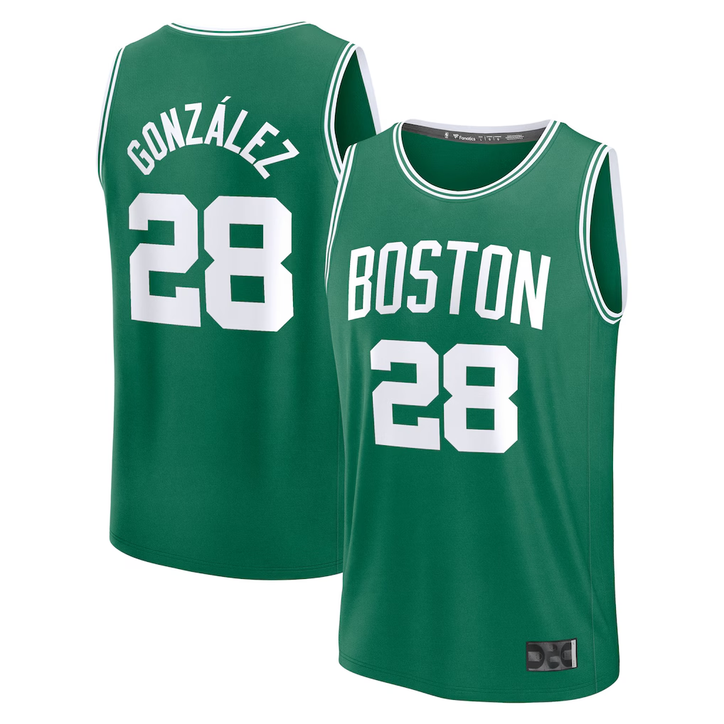 Punc B.Celtics #28 Hugo Gonzalez Kelly Green 2025  Draft First Round Pick Fast Break Replica Jerseys - Icon Edition