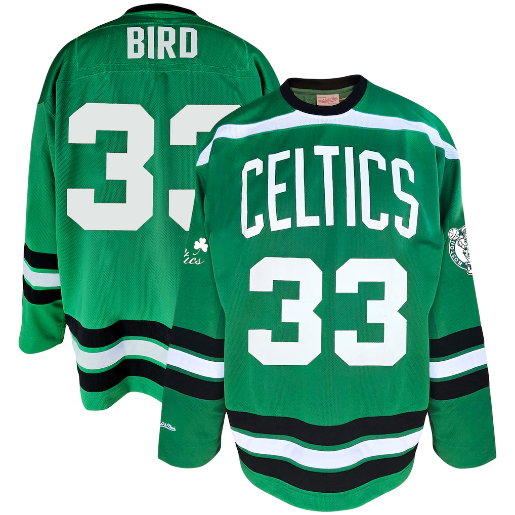 Punc B.Celtics #33 Larry Bird Mitchell & Ness Kelly Green Big & Tall Hockey Jerseys