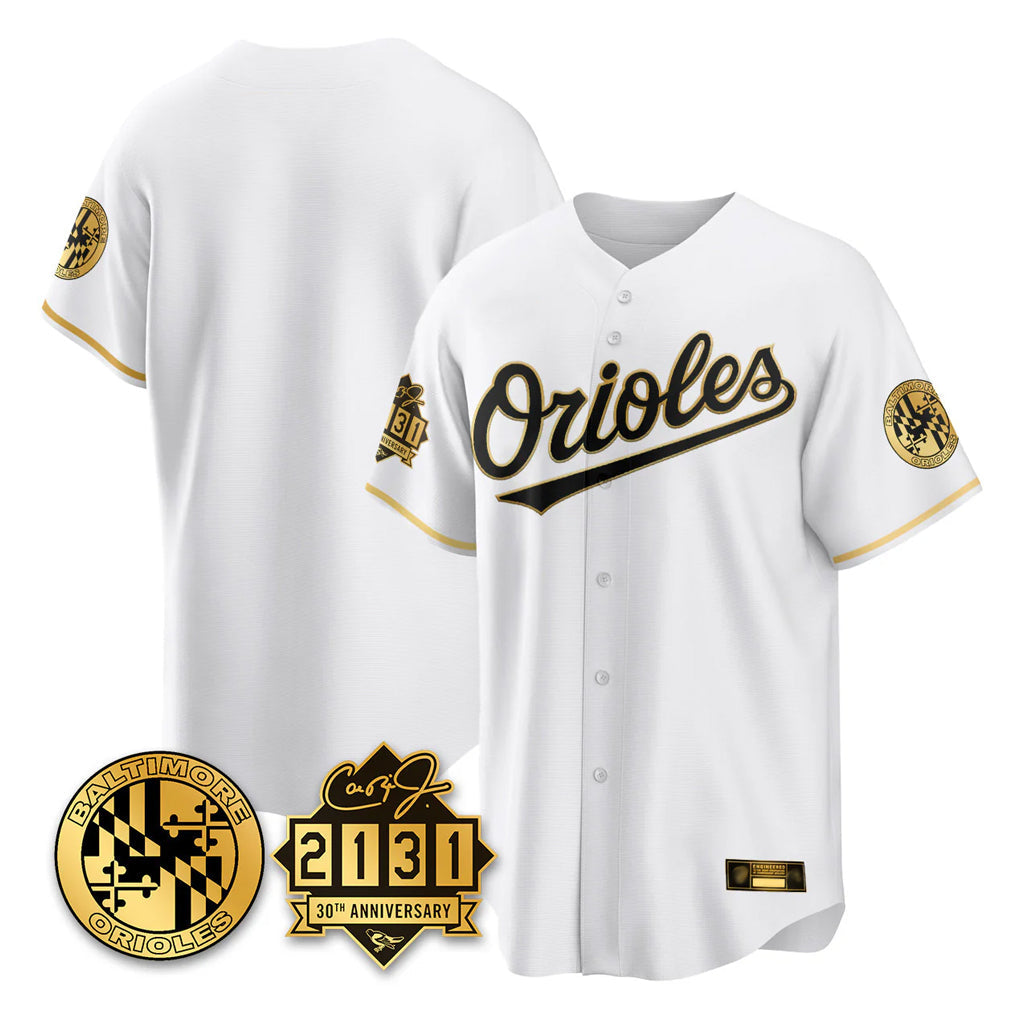 Punc B.Orioles White Gold 30th Anniversary of 2131 Home Game Blank Player Stitched Jerseys