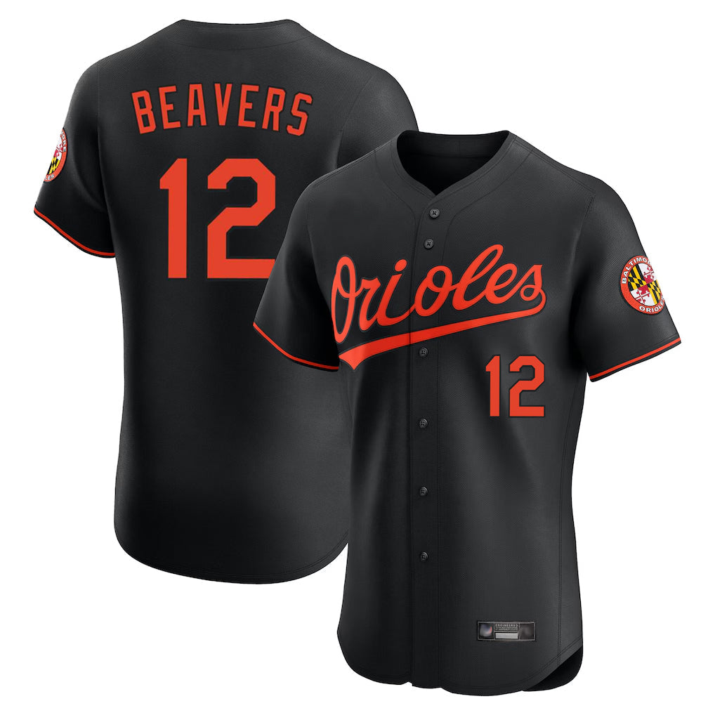 Punc B.Orioles #12 Dylan Beavers Player Black Limited Elite Home Game Stitched Jerseys
