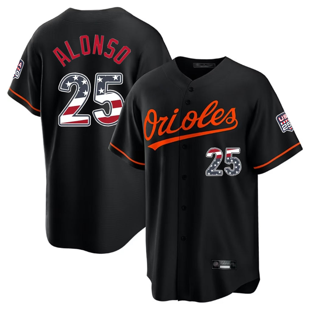 Punc B.Orioles #25 Pete Alonso Player Black USA 250 Fourth of July Home Game Stitched Jerseys