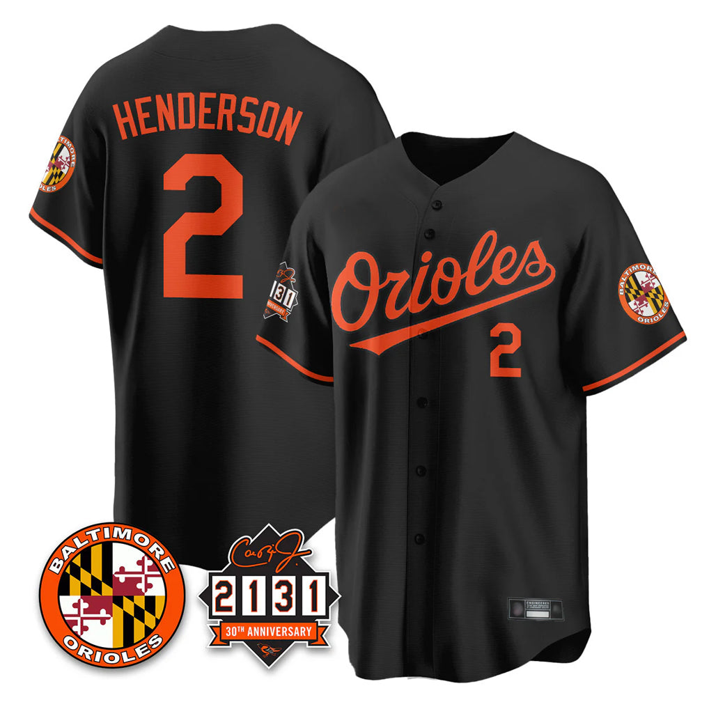 Punc B.Orioles #2 Gunnar Henderson Player Black 30th Anniversary of 2131 Home Game Stitched Jerseys