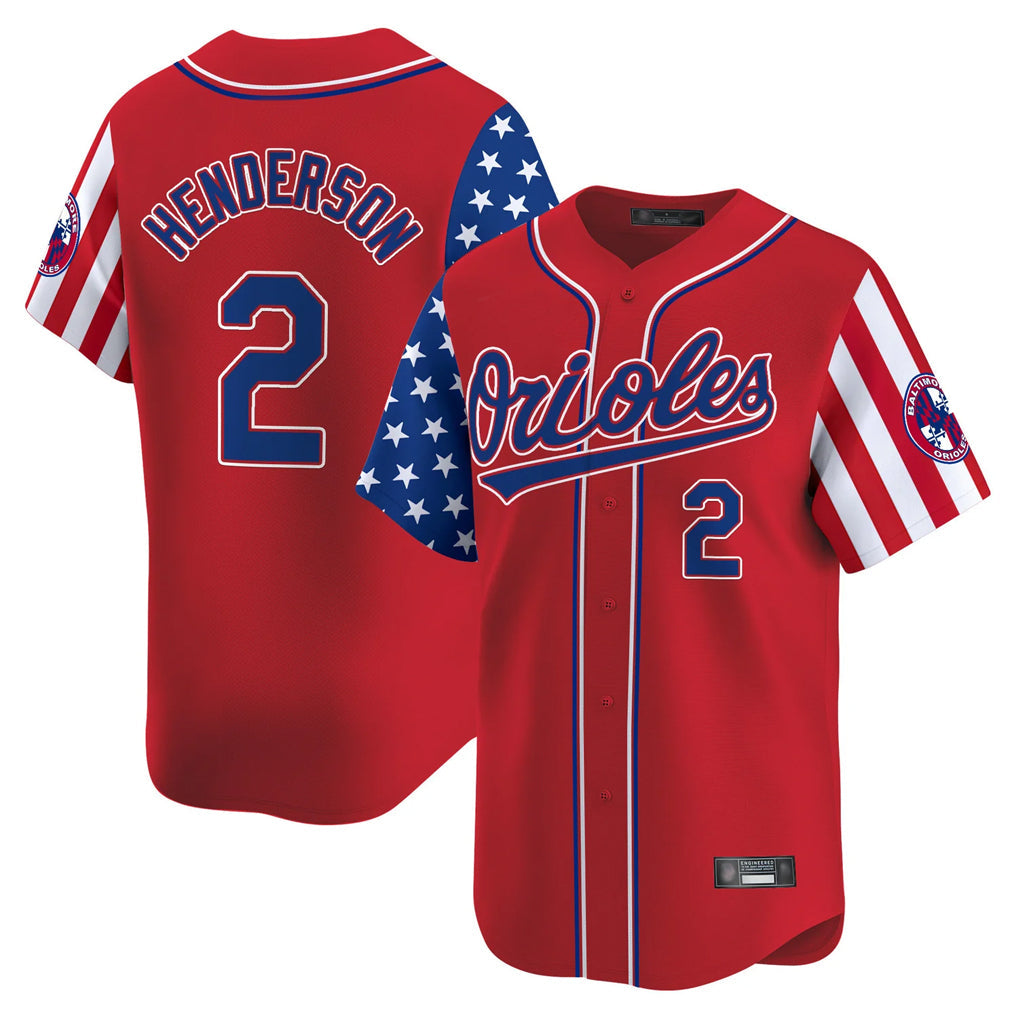 Punc B.Orioles #2 Gunnar Henderson Player Red Independence Day Vapor Premier Limited Home Game Stitched Jerseys