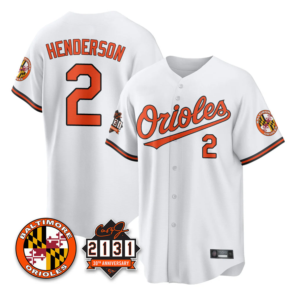 Punc B.Orioles #2 Gunnar Henderson Player White 30th Anniversary of 2131 Home Game Stitched Jerseys