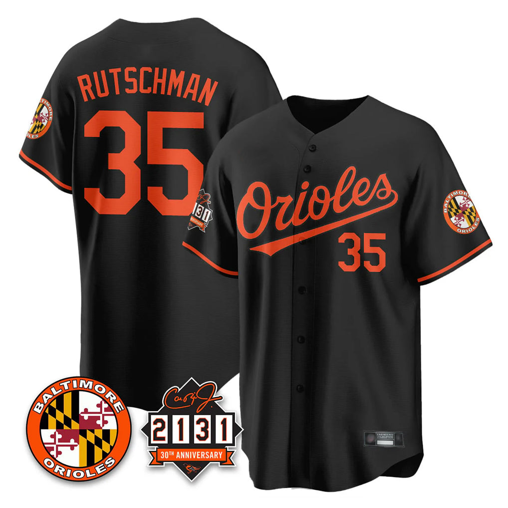 Punc B.Orioles #35 Adley Rutschman Black 30th Anniversary of 2131 Home Game Stitched Jerseys