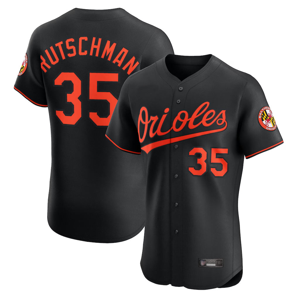 Punc B.Orioles #35 Adley Rutschman Black Limited Elite Home Game Stitched Jerseys
