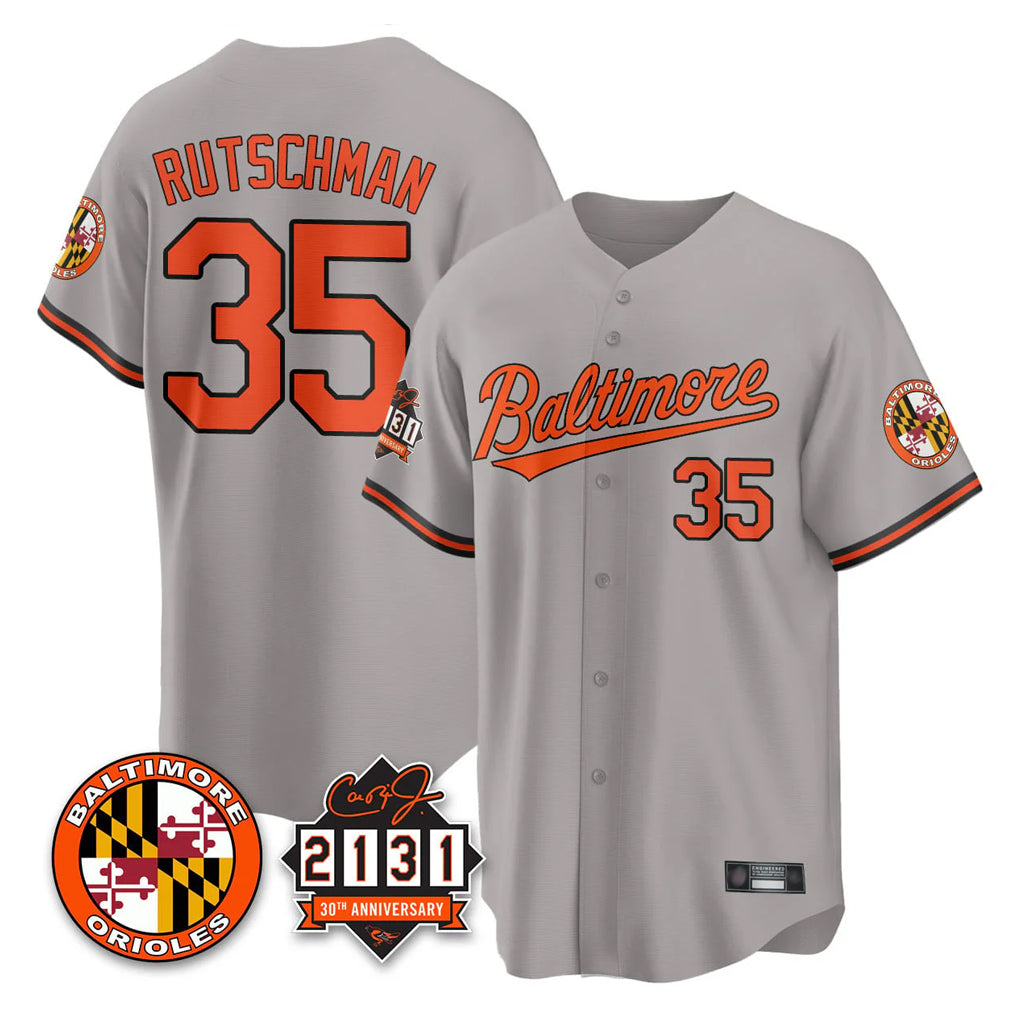 Punc B.Orioles #35 Adley Rutschman Gray 30th Anniversary of 2131 Home Game Stitched Jerseys