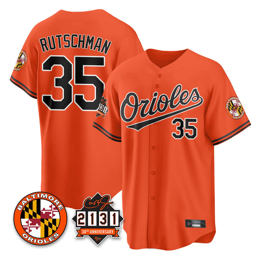Punc B.Orioles #35 Adley Rutschman Orange 30th Anniversary of 2131 Home Game Stitched Jerseys
