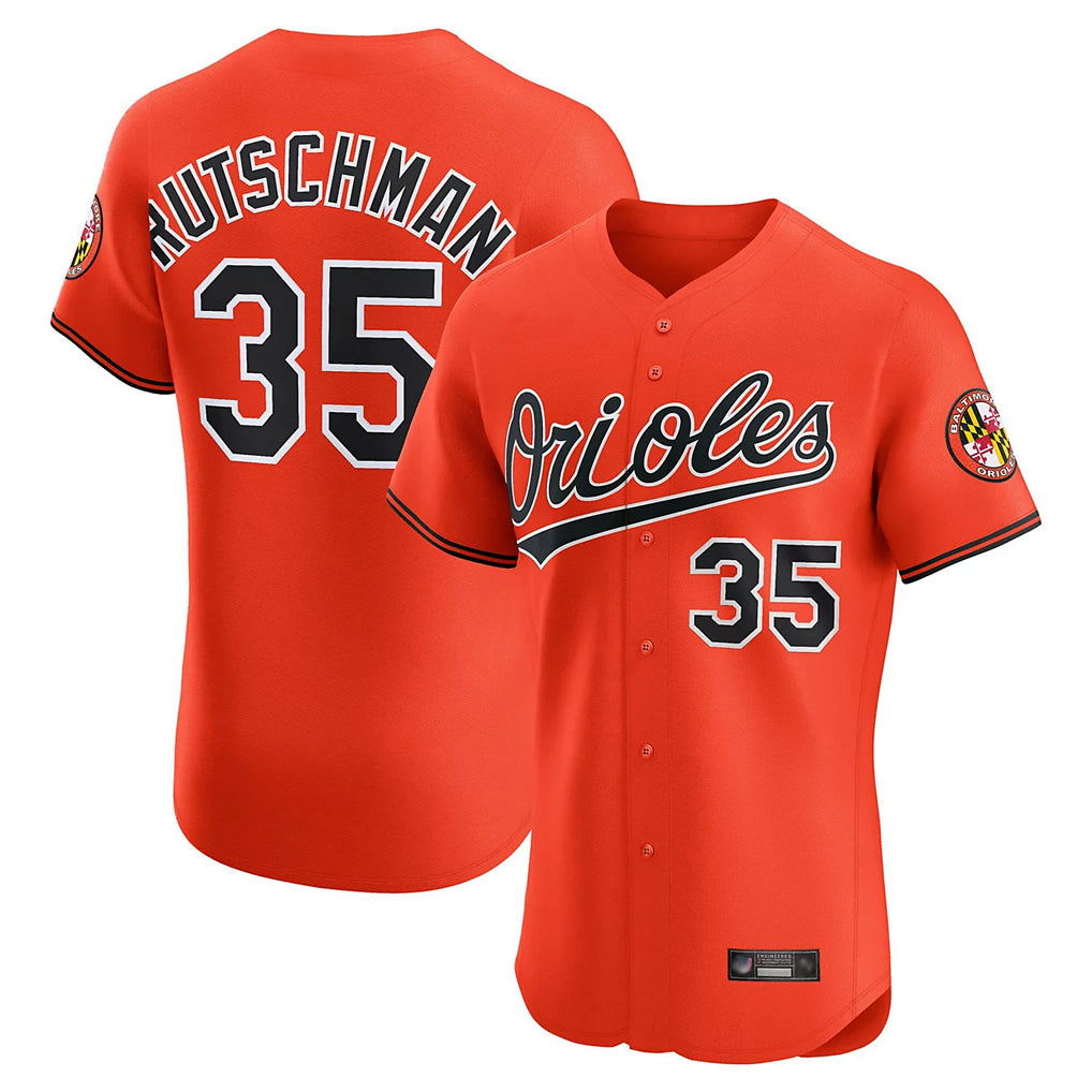 Punc B.Orioles #35 Adley Rutschman Orange Limited Elite Home Game Stitched Jerseys