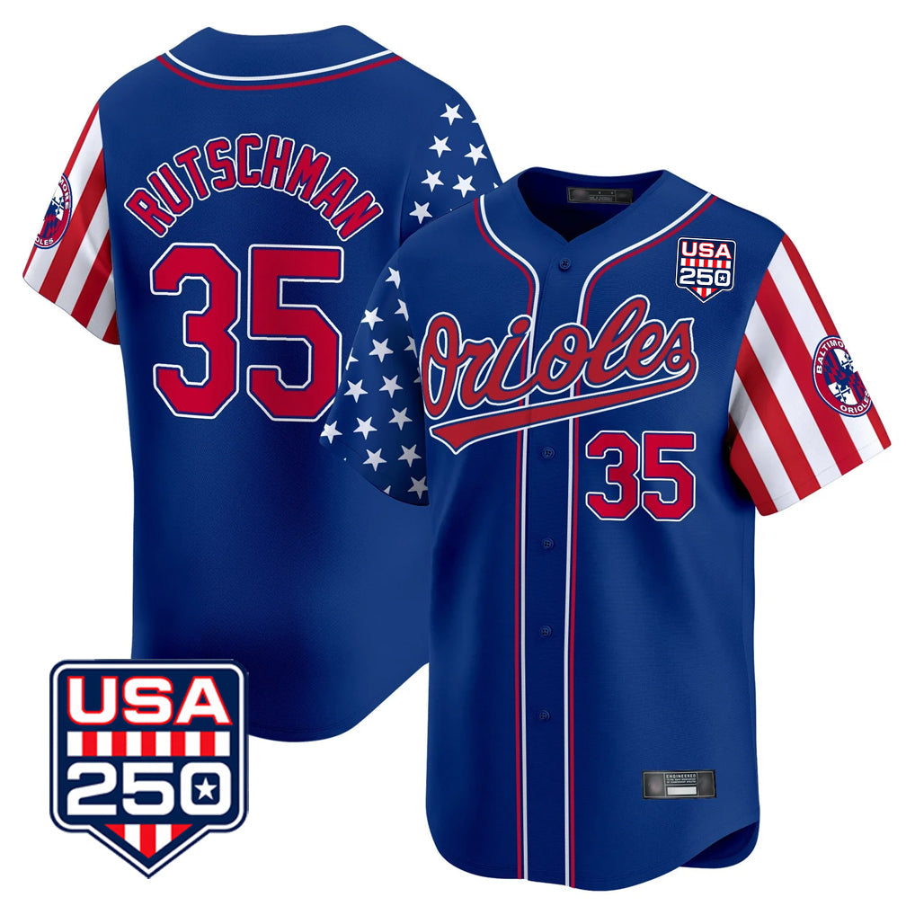 Punc B.Orioles #35 Adley Rutschman Royal USA 250 Independence Day Vapor Premier Limited Home Game Stitched Jerseys