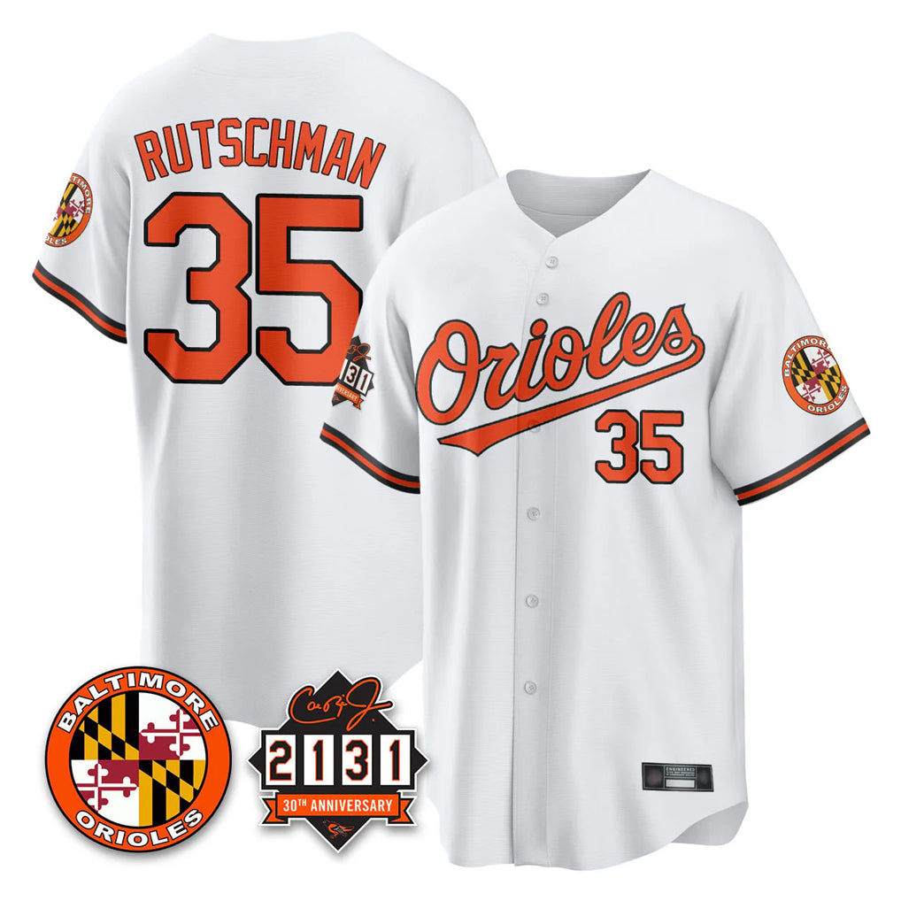 Punc B.Orioles #35 Adley Rutschman White 30th Anniversary of 2131 Home Game Stitched Jerseys