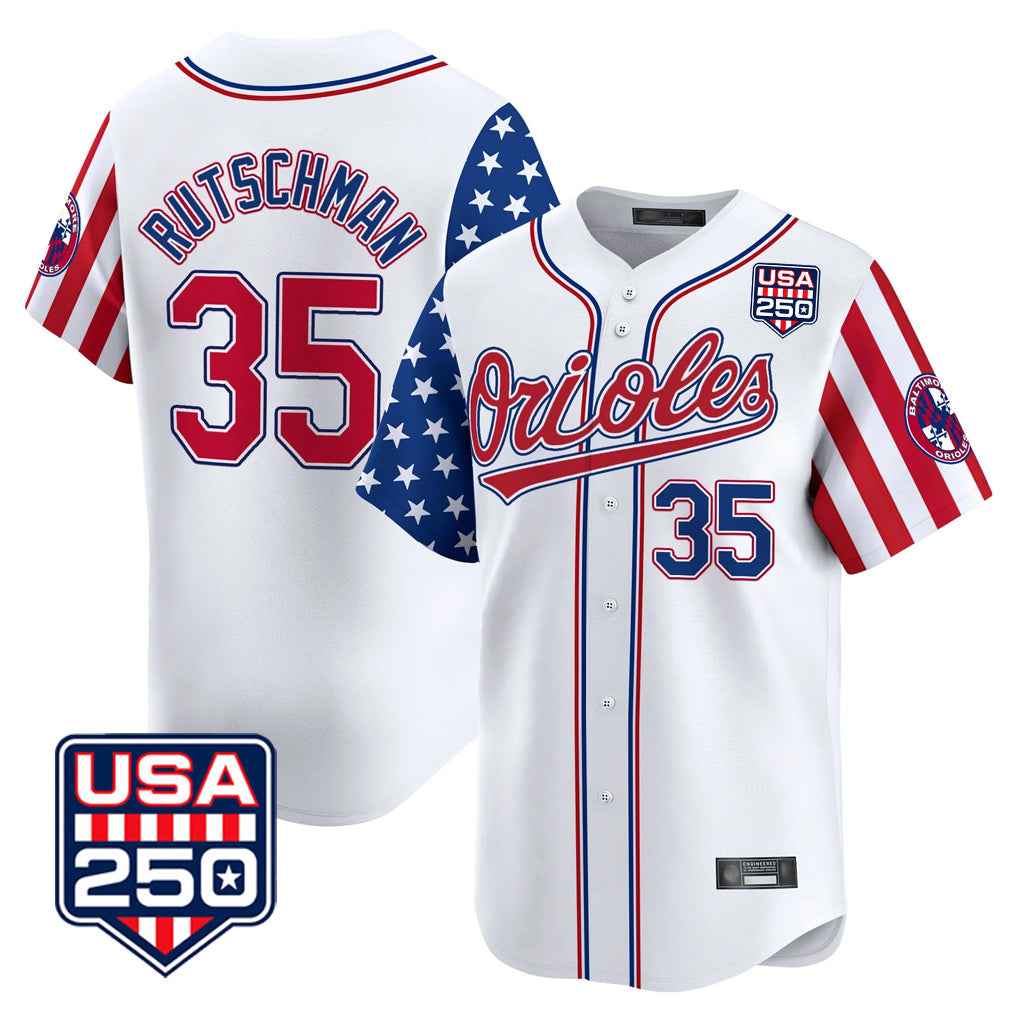 Punc B.Orioles #35 Adley Rutschman White USA 250 Independence Day Vapor Premier Home Game Stitched Jerseys