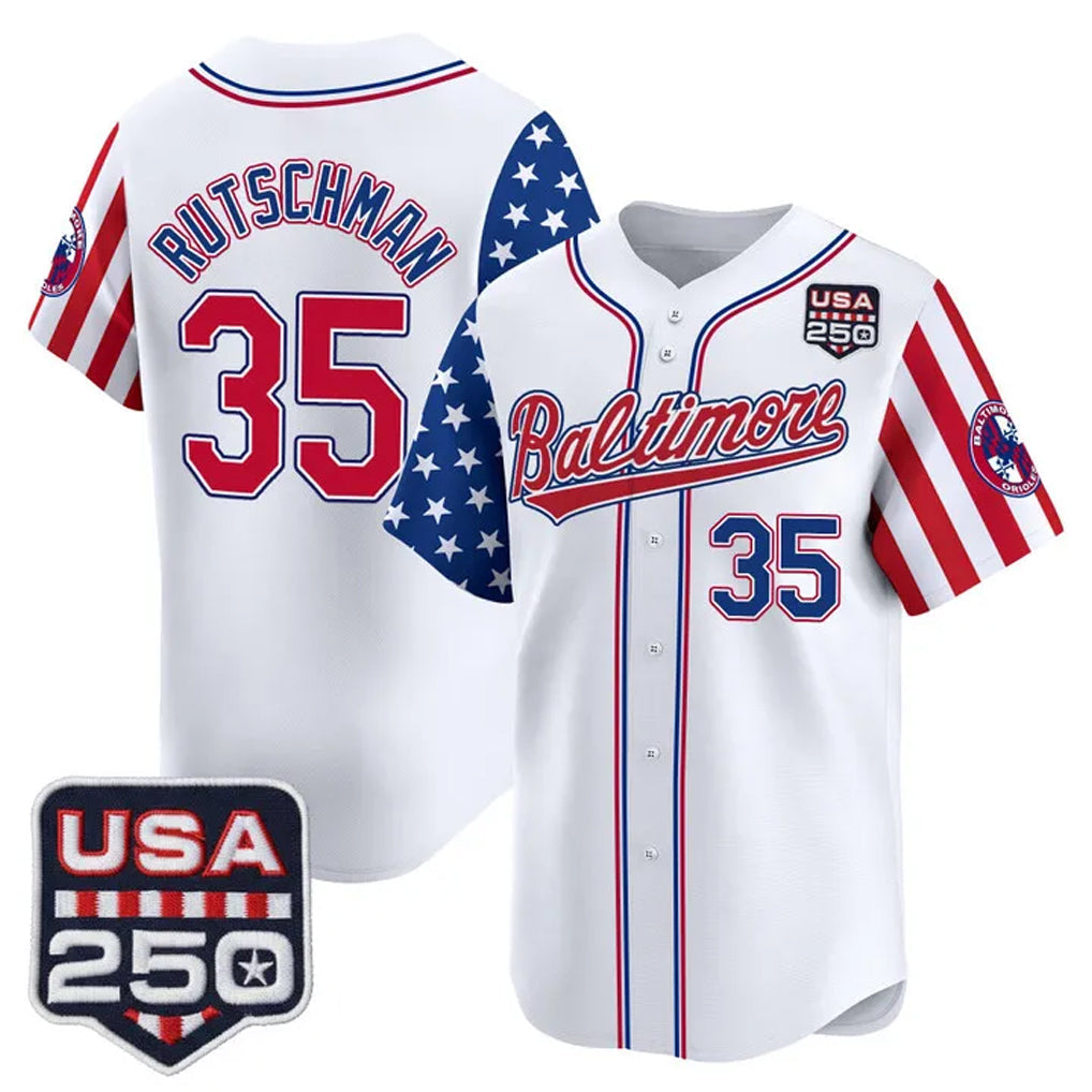 Punc B.Orioles #35 Adley Rutschman White USA 250 Independence Day Vapor Premier Limited Home Game Stitched Jerseys