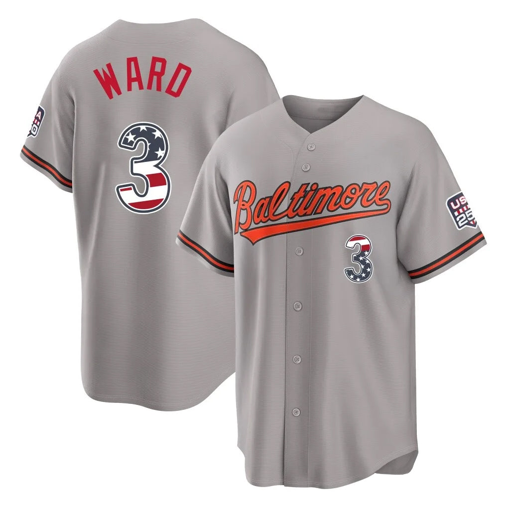 Punc B.Orioles #3 Taylor Ward Player Gray USA 250 Fourth of July Home Game Stitched Jerseys