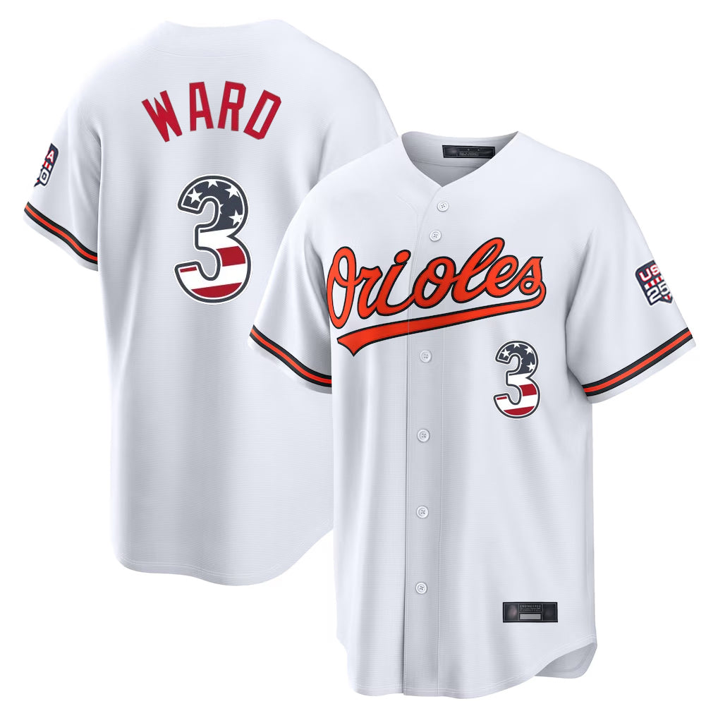 Punc B.Orioles #3 Taylor Ward Player White USA 250 Fourth of July Home Game Stitched Jerseys