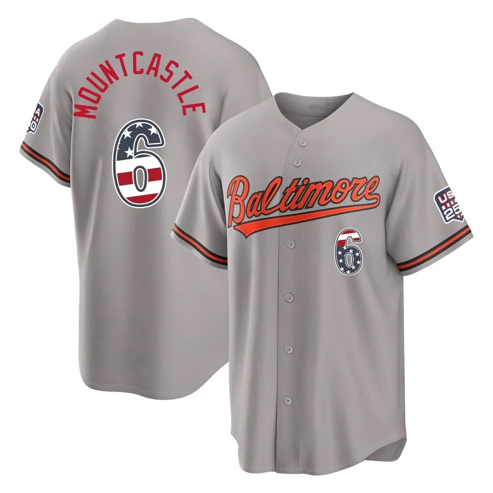 Punc B.Orioles #6 Ryan Mountcastle Player Gray USA 250 Fourth of July Home Game Stitched Jerseys