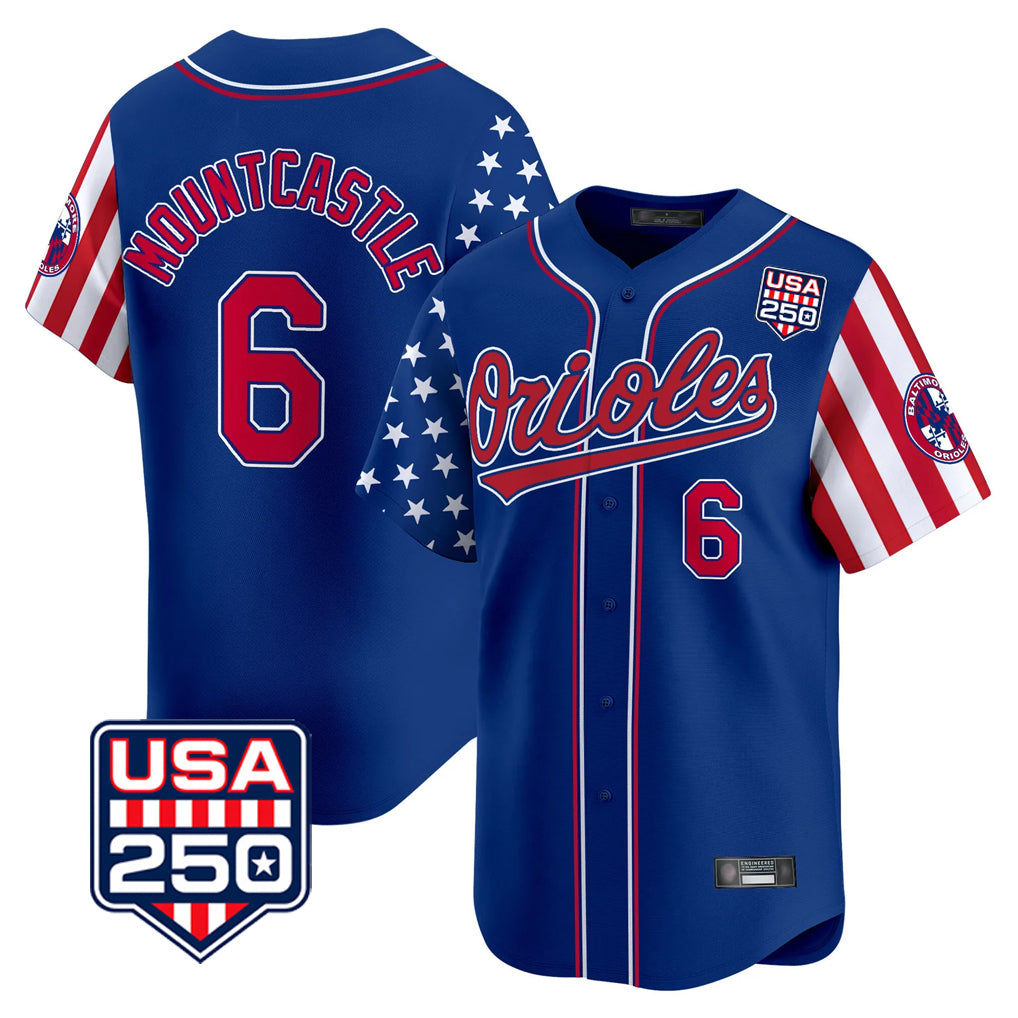Punc B.Orioles #6 Ryan Mountcastle Player Royal USA 250 Independence Day Vapor Premier Limited Home Game Stitched Jerseys