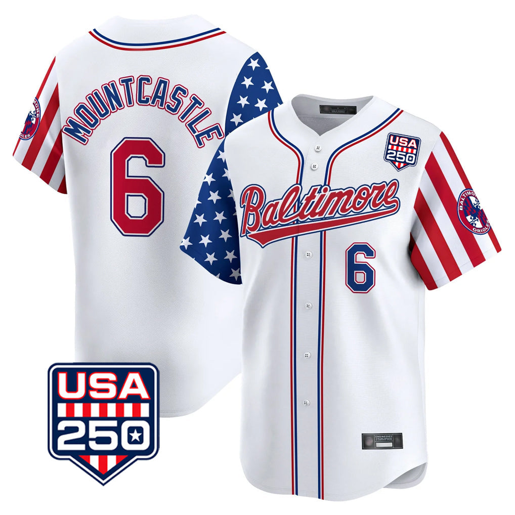 Punc B.Orioles #6 Ryan Mountcastle Player White USA 250 Independence Day Vapor Premier Limited Home Game Stitched Jerseys