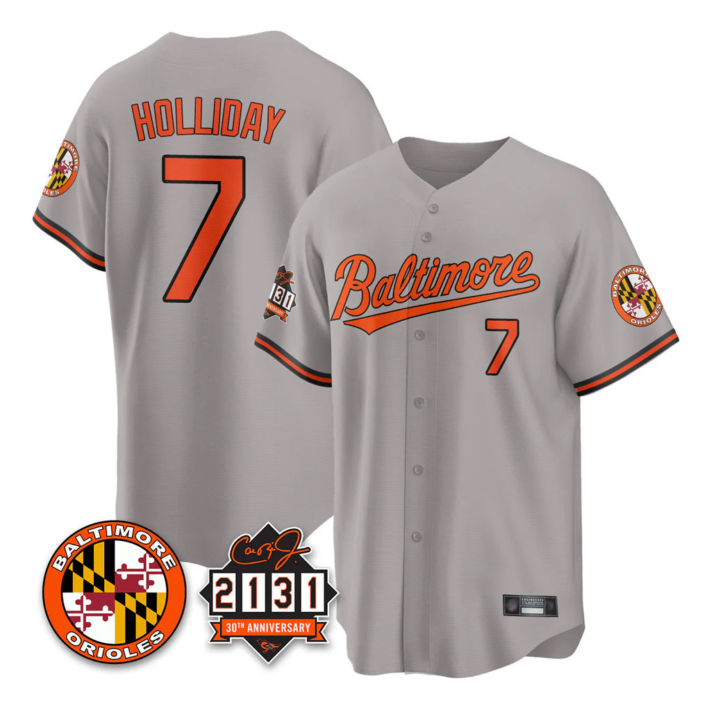 Punc B.Orioles #7 Jackson Holliday Player Gray 30th Anniversary of 2131 Home Game Stitched Jerseys