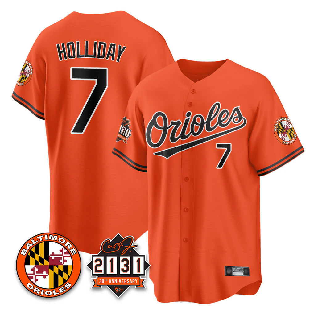 Punc B.Orioles #7 Jackson Holliday Player Orange 30th Anniversary of 2131 Home Game Stitched Jerseys