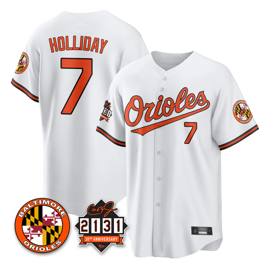 Punc B.Orioles #7 Jackson Holliday Player White 30th Anniversary of 2131 Home Game Stitched Jerseys