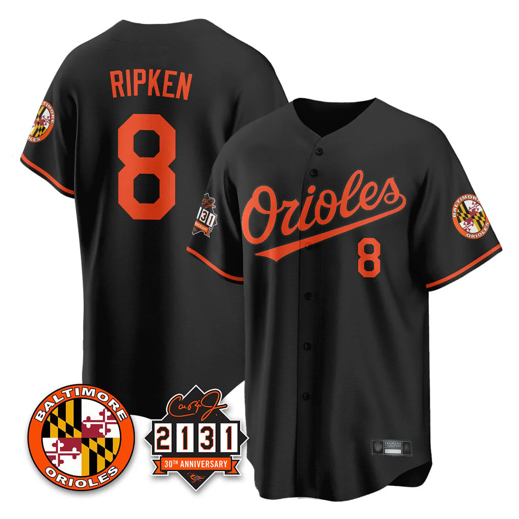 Punc B.Orioles #8 Cal Ripken Player Black 30th Anniversary of 2131 Home Game Stitched Jerseys