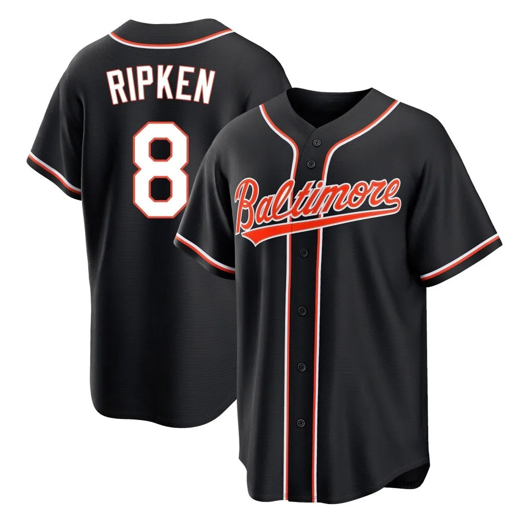 Punc B.Orioles #8 Cal Ripken Player Black Out Home Game Stitched Jerseys