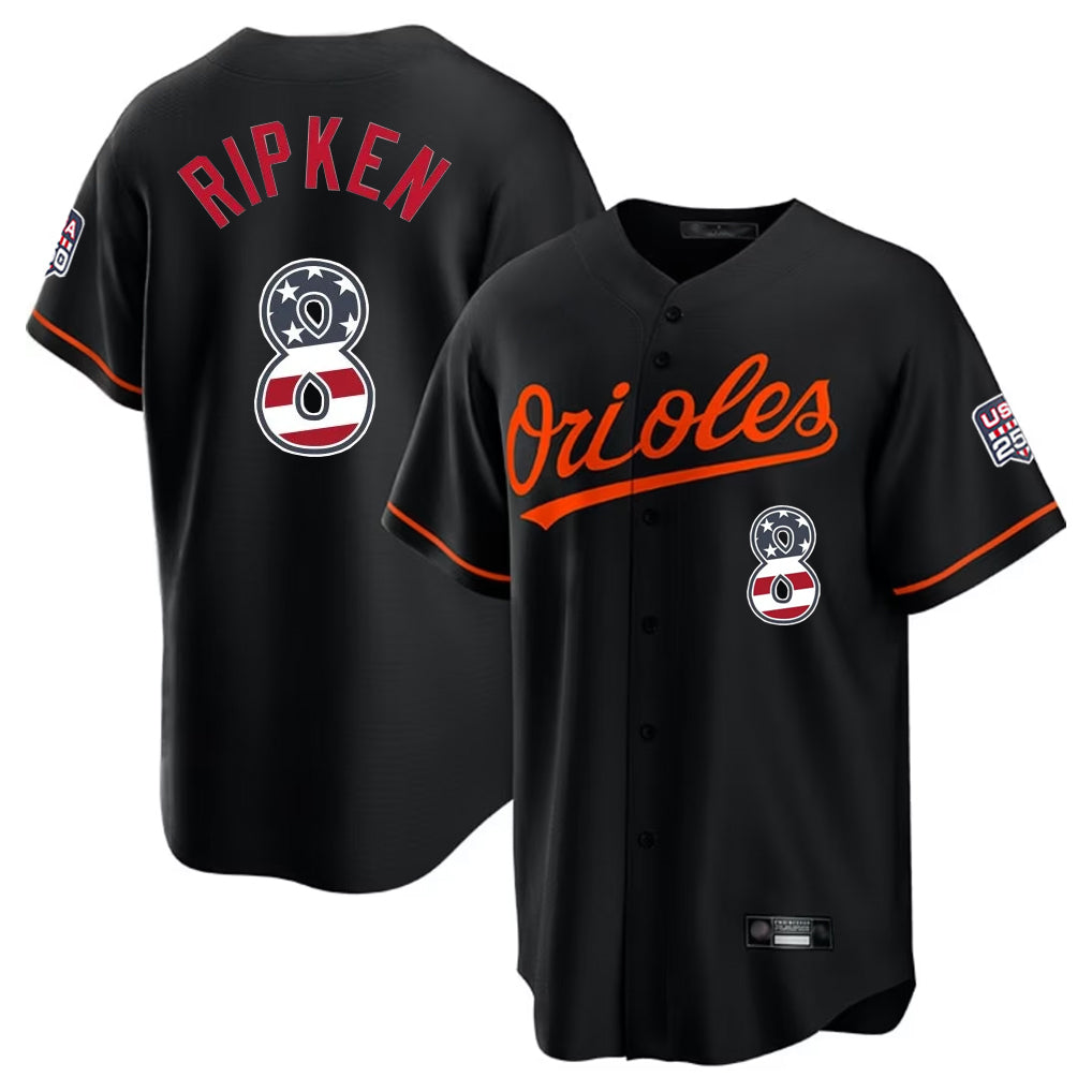 Punc B.Orioles #8 Cal Ripken Player Black USA 250 Fourth of July Home Game Stitched Jerseys