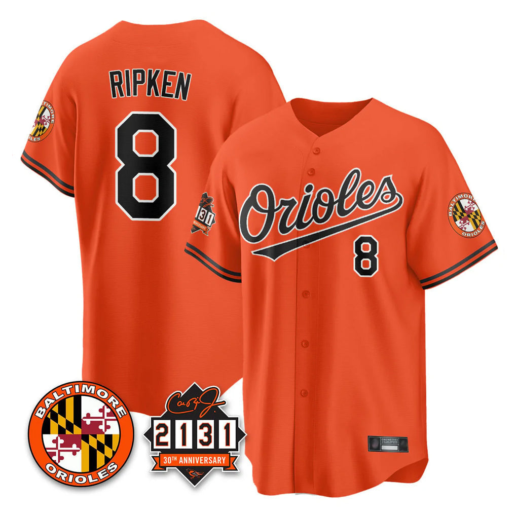 Punc B.Orioles #8 Cal Ripken Player Orange 30th Anniversary of 2131 Home Game Stitched Jerseys