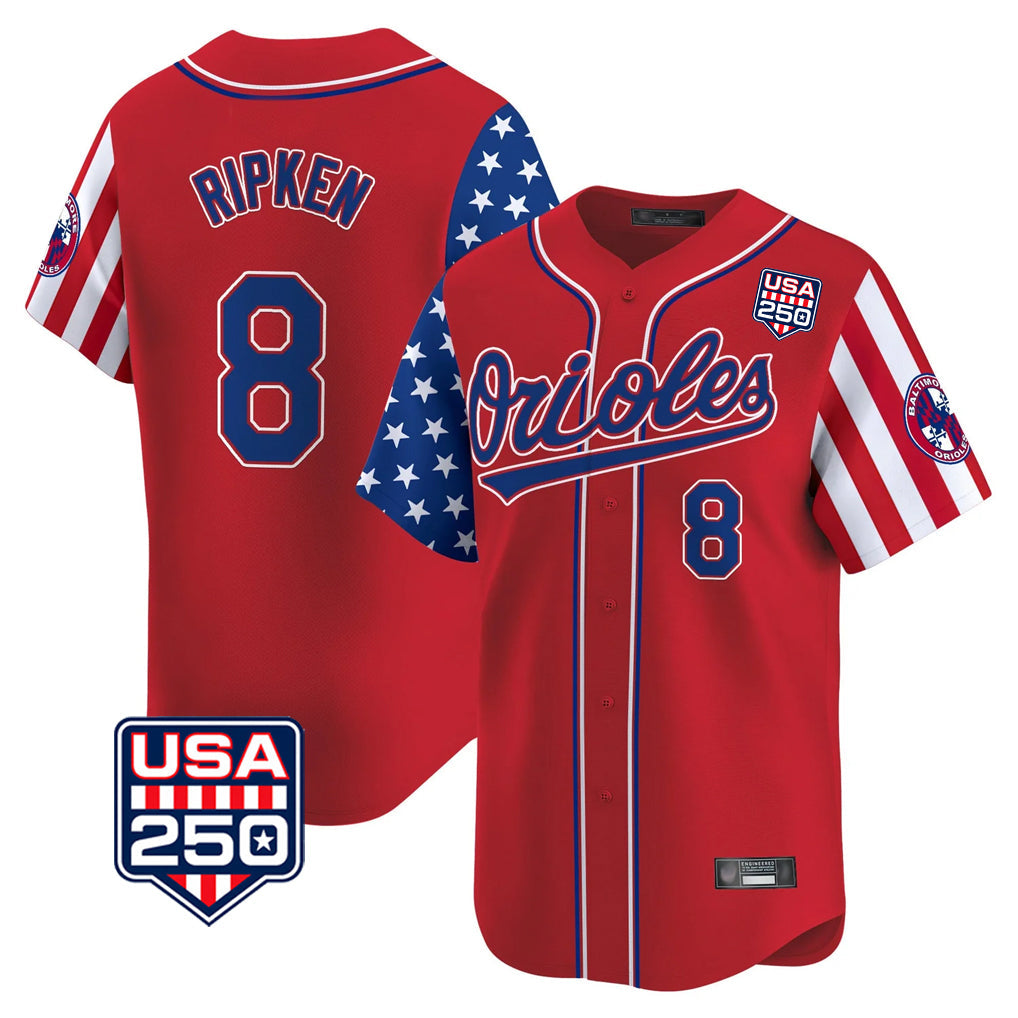 Punc B.Orioles #8 Cal Ripken Player Red USA 250 Independence Day Vapor Premier Limited Home Game Stitched Jerseys