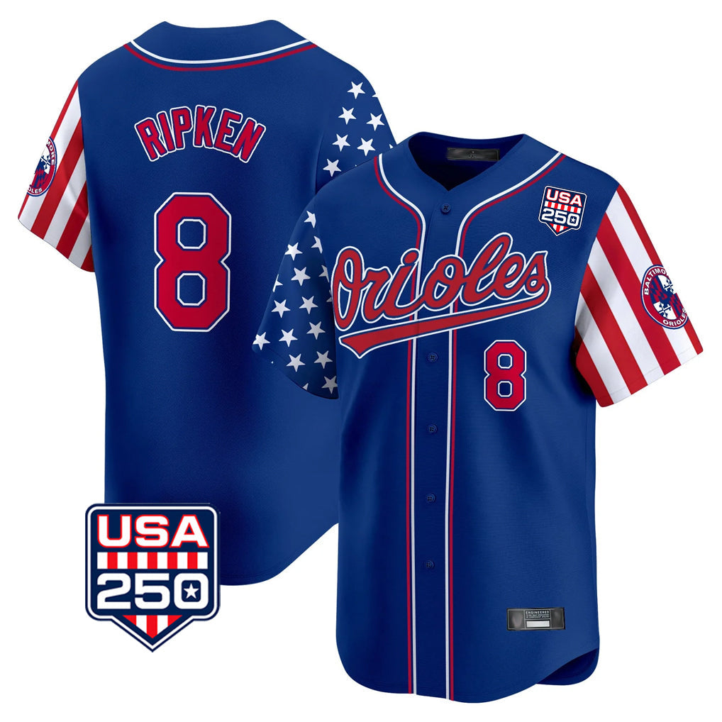 Punc B.Orioles #8 Cal Ripken Player Royal USA 250 Independence Day Vapor Premier Limited Home Game Stitched Jerseys