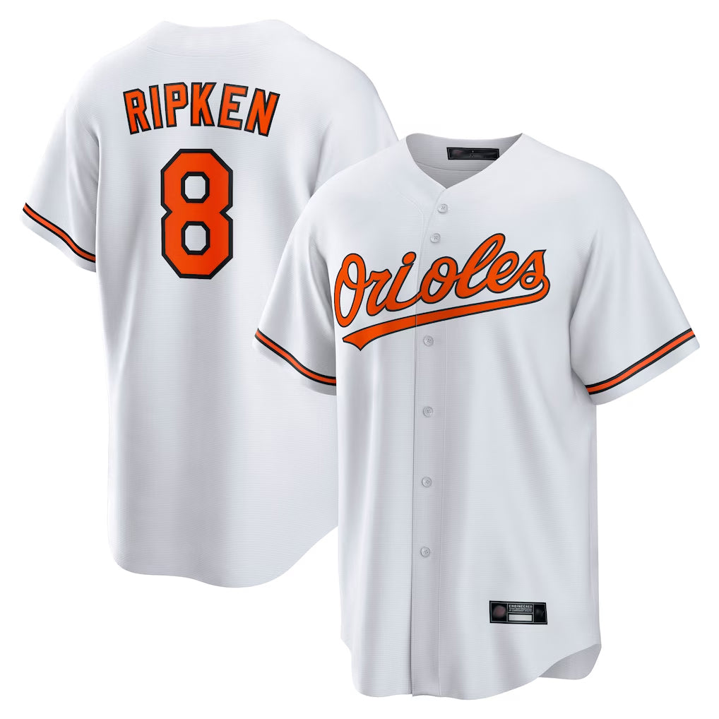 Punc B.Orioles #8 Cal Ripken Player White Home Game Stitched Jerseys