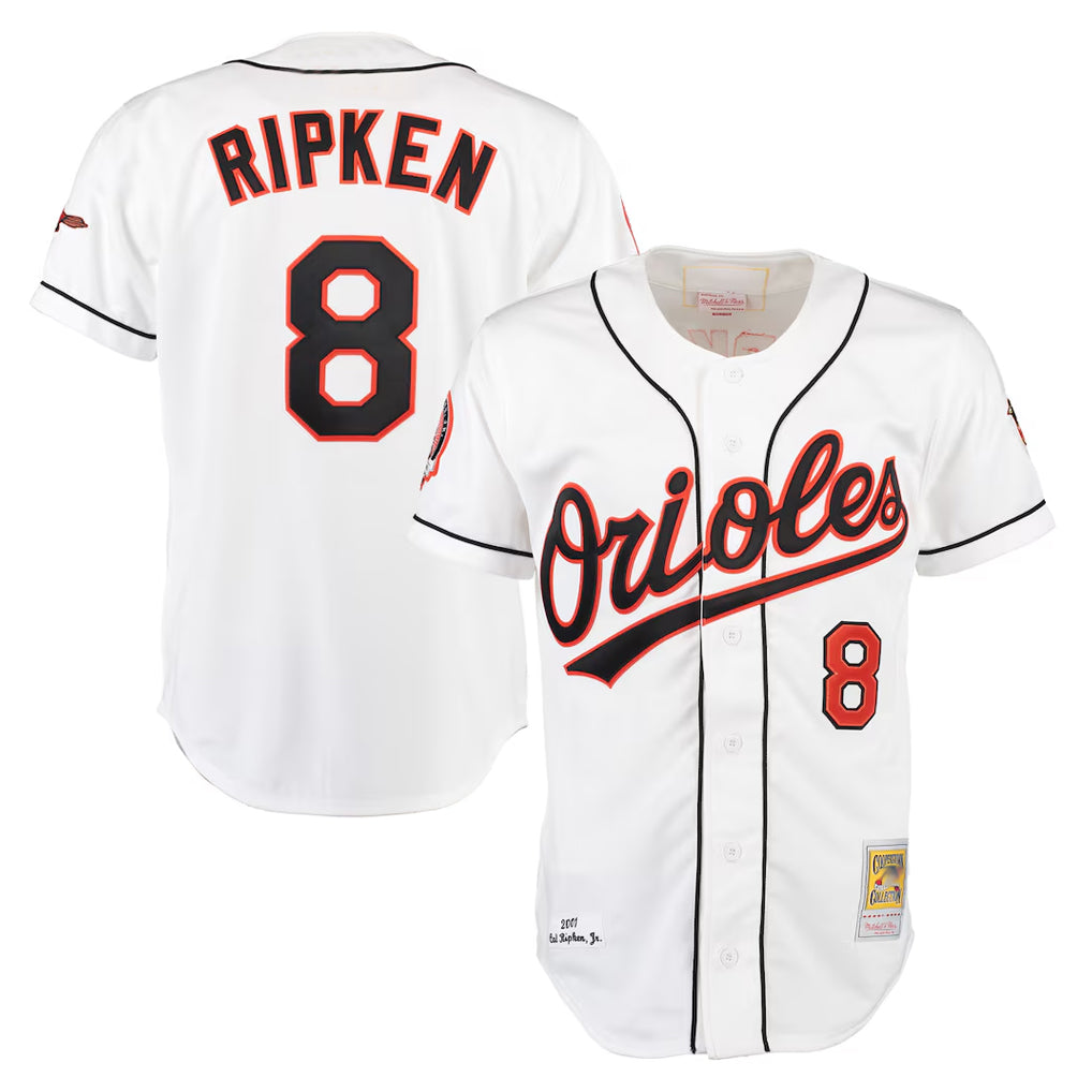 Punc B.Orioles #8 Cal Ripken Player White Mitchell & Ness Home Game Stitched Jerseys