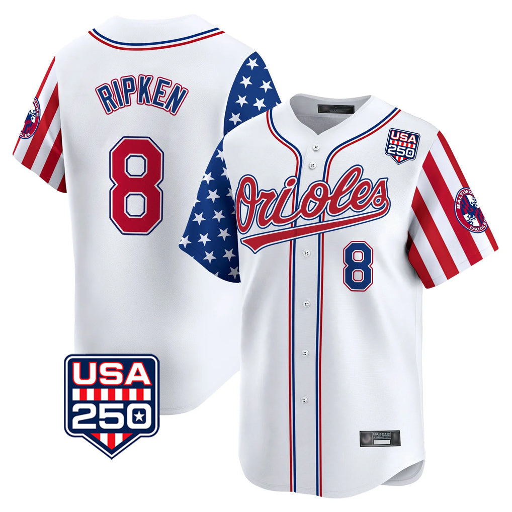 Punc B.Orioles #8 Cal Ripken Player White USA 250 Independence Day Vapor Premier Home Game Stitched Jerseys