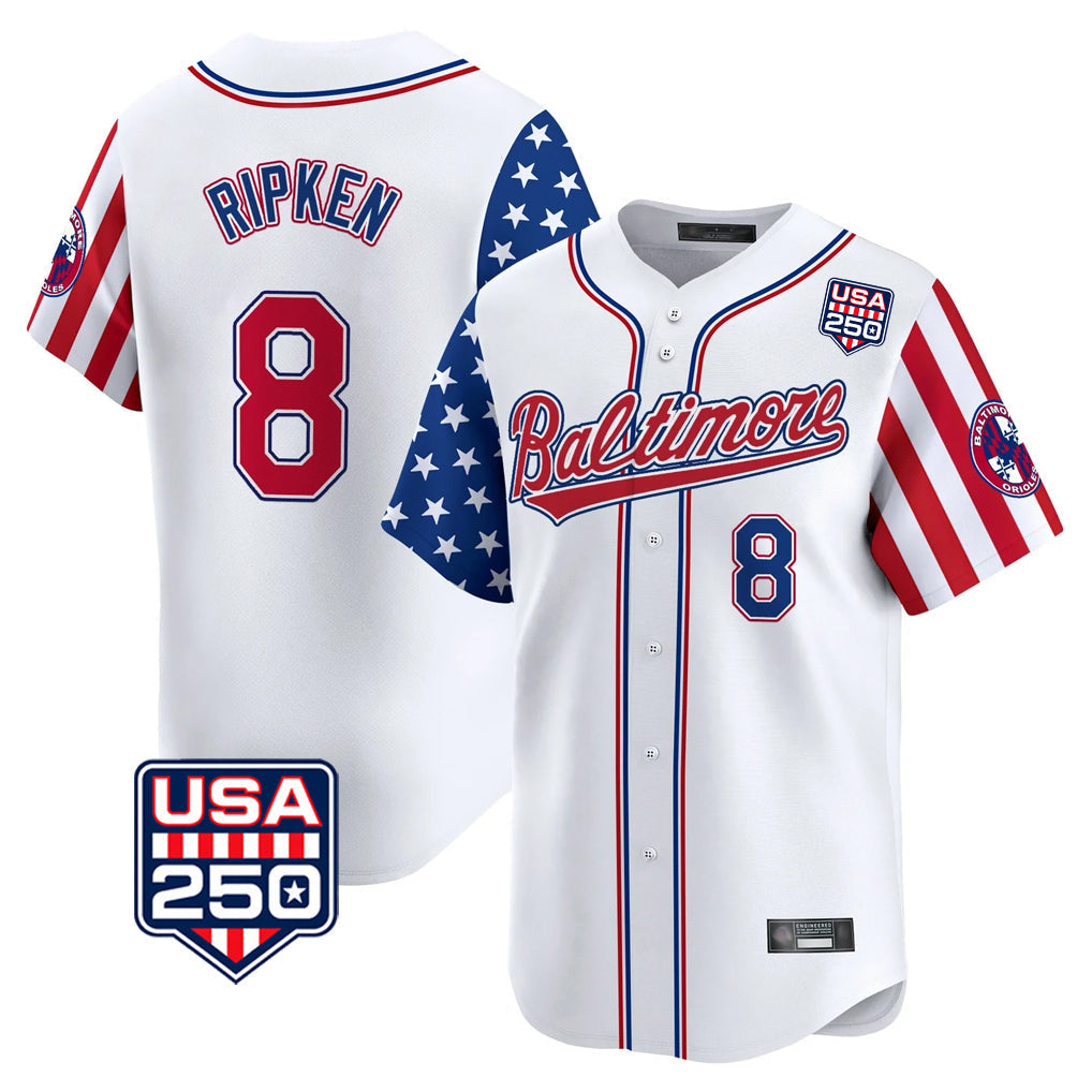Punc B.Orioles #8 Cal Ripken Player White USA 250 Independence Day Vapor Premier Limited Home Game Stitched Jerseys