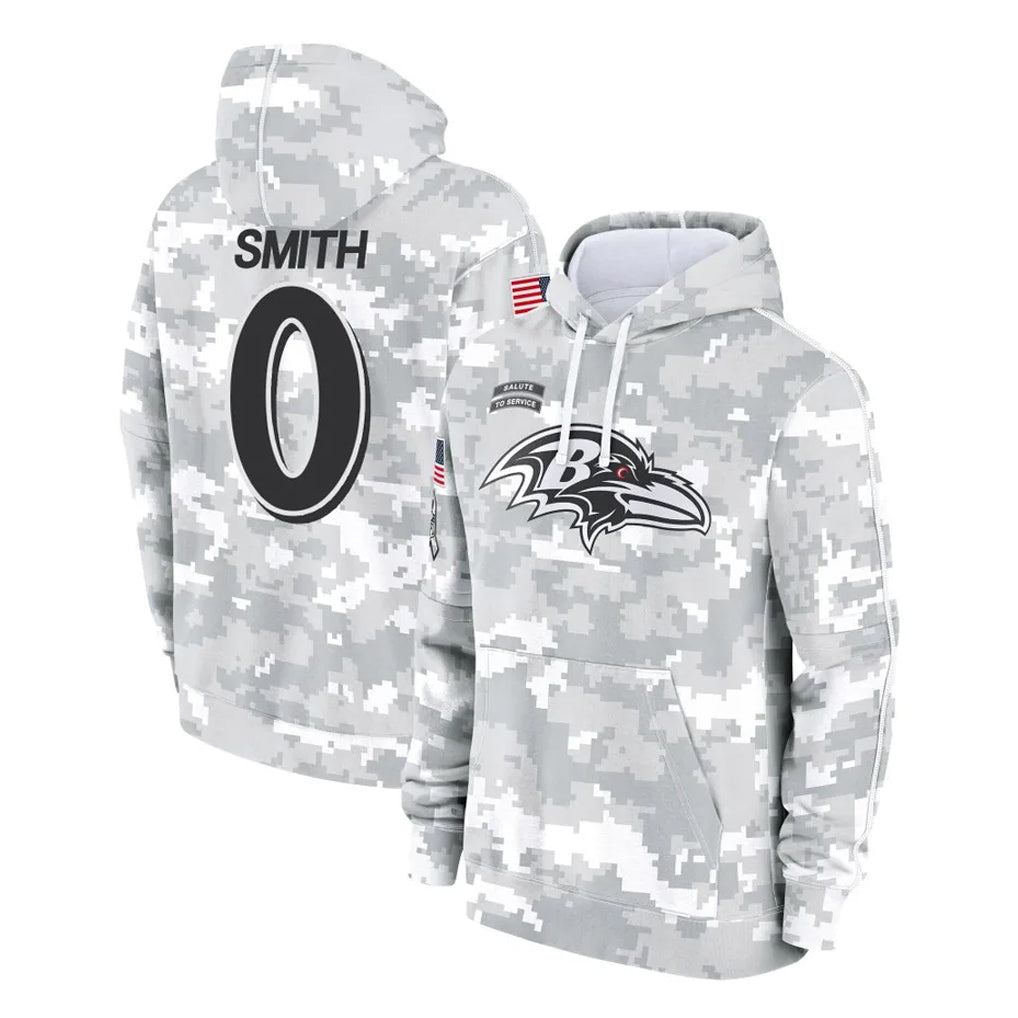 Punc B.Ravens #0 Roquan Smith Player Arctic Camo Salute to Service Pullover Hoodie Stitched Jerseys