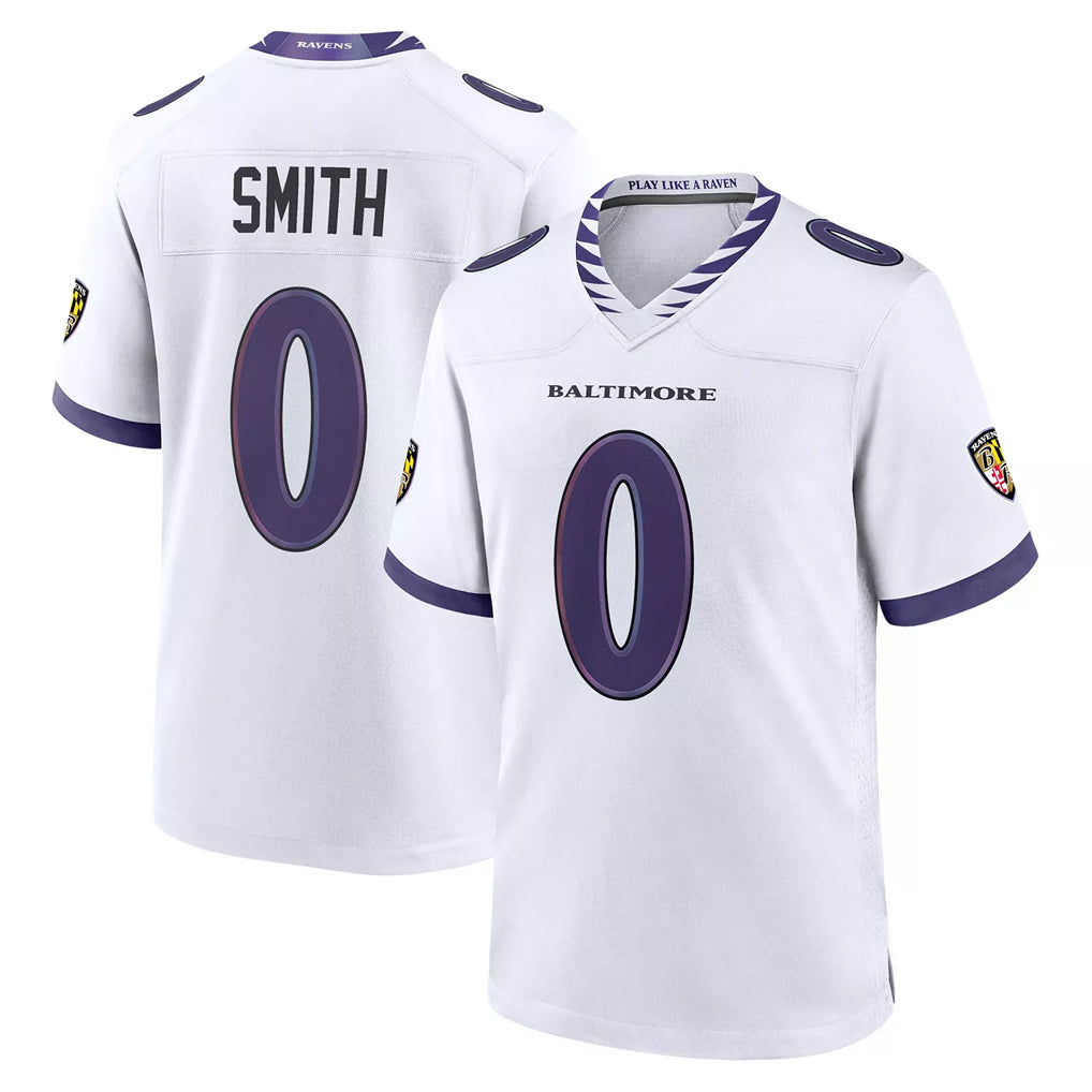 Punc B.Ravens #0 Roquan Smith Player White Purple Home Game Stitched Jerseys