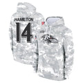 Punc B.Ravens #14 Kyle Hamilton Player Arctic Camo Salute to Service Pullover Hoodie Stitched Jerseys