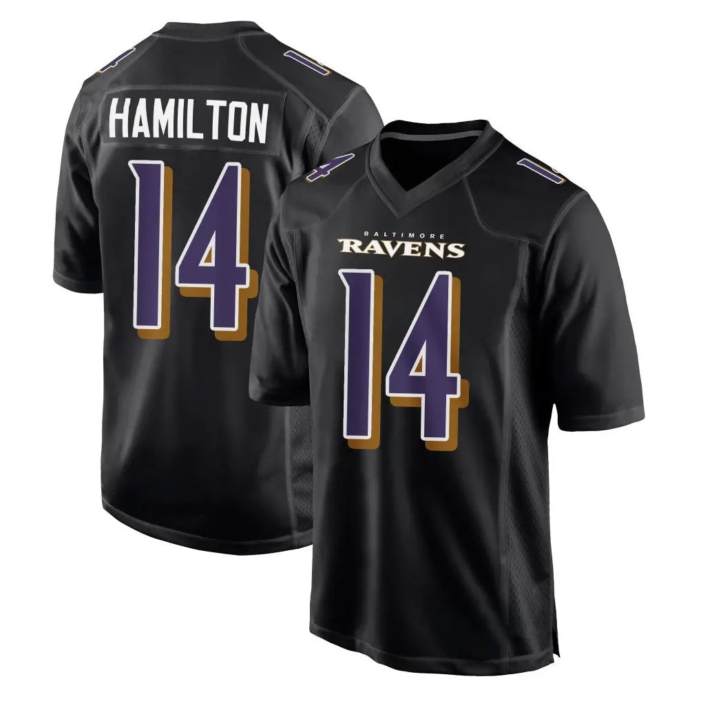 Punc B.Ravens #14 Kyle Hamilton Player Black Carbon Fashion Game Home Stitched Jerseys