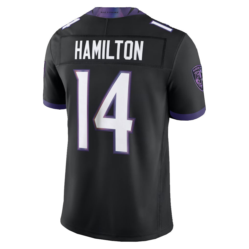 Punc B.Ravens #14 Kyle Hamilton Player Black Limited Elite Home Game Stitched Jerseys