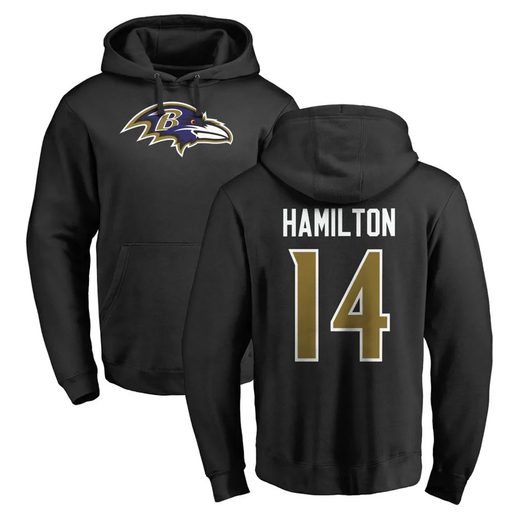 Punc B.Ravens #14 Kyle Hamilton Player Black Pullover Hoodie Stitched Jerseys