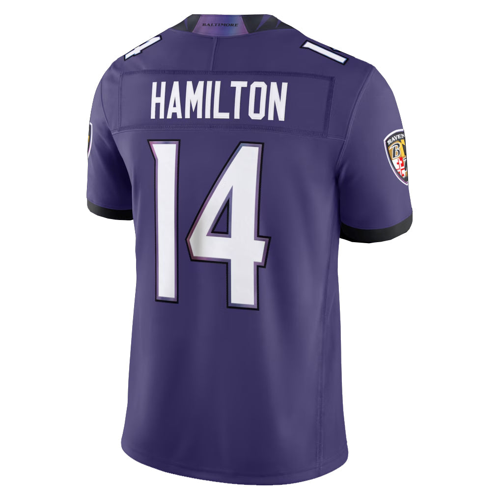 Punc B.Ravens #14 Kyle Hamilton Player Purple Limited Elite Home Game Stitched Jerseys