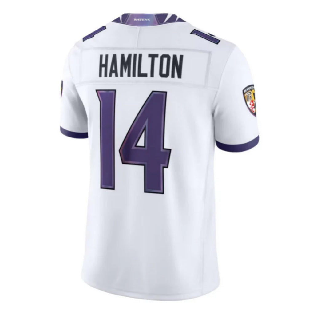 Punc B.Ravens #14 Kyle Hamilton Player White Limited Elite Home Game Stitched Jerseys