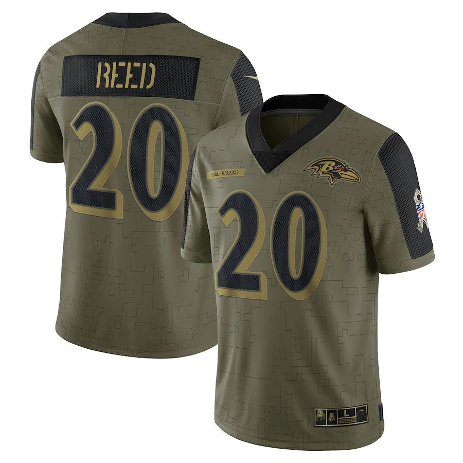 Punc B.Ravens #20 Ed Reed Player Salute To Service Olive Stitched Jerseys