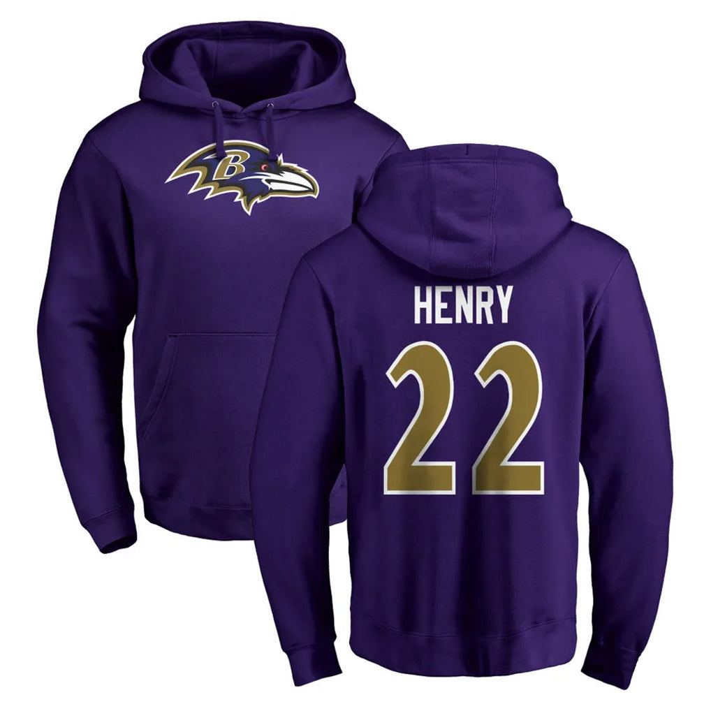 Punc B.Ravens #22 Derrick Henry Player Purple Salute to Service Pullover Hoodie Stitched Jerseys