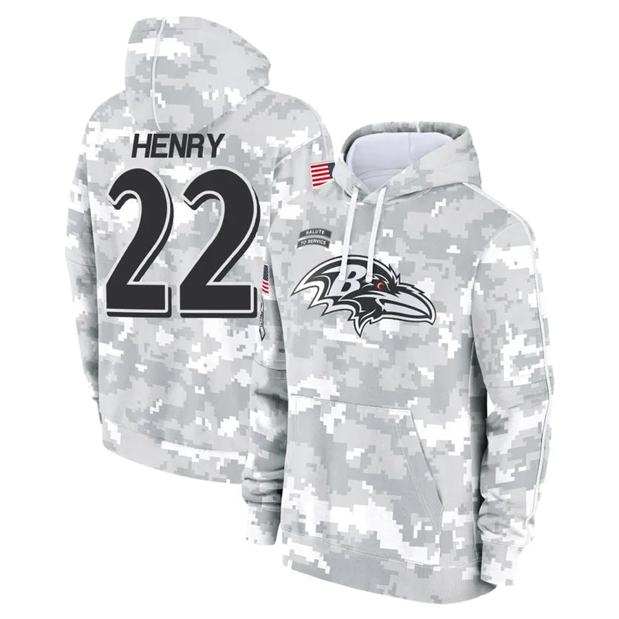 Punc B.Ravens #22 Derrick Henry Player Military Hoodie Arctic Camo Salute To Service Stitched Jerseys