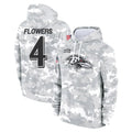 Punc B.Ravens #4 Zay Flowers Player Arctic Camo Salute to Service Pullover Hoodie Stitched Jerseys