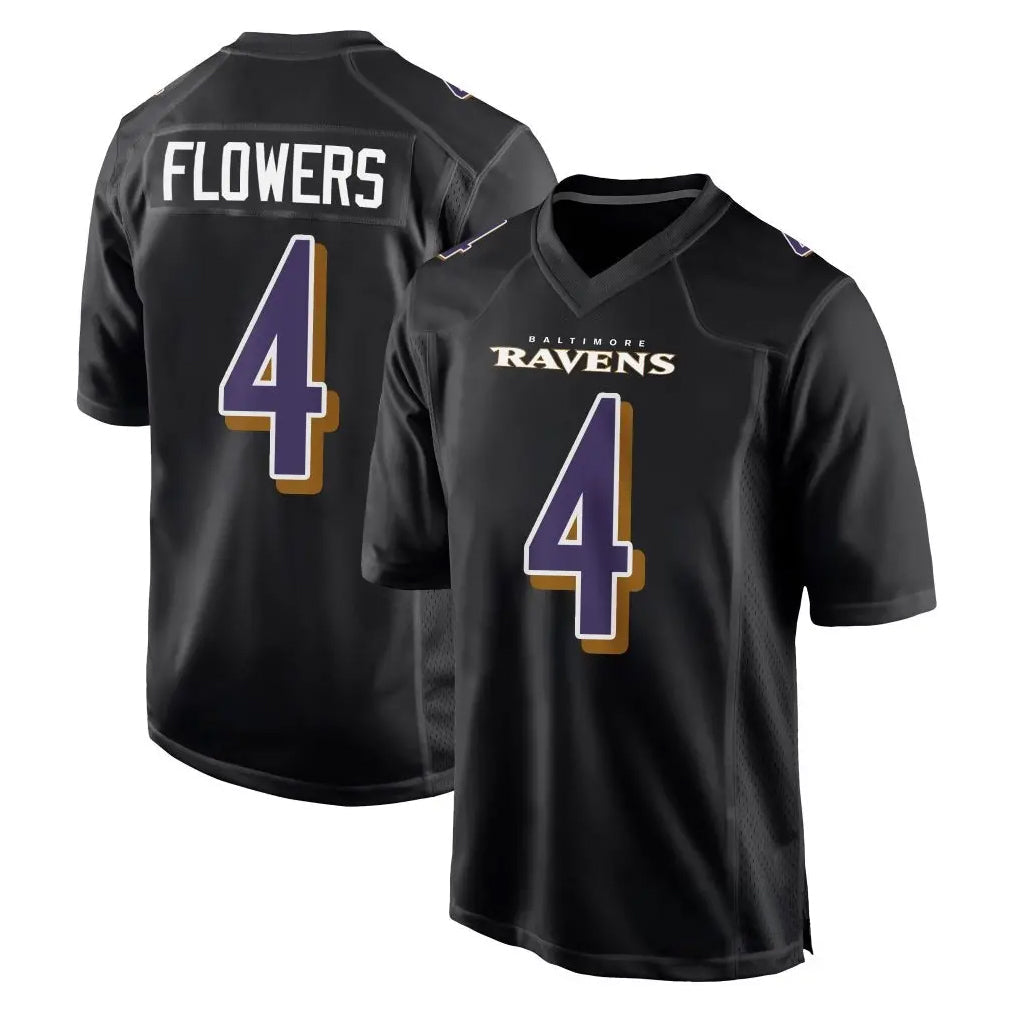 Punc B.Ravens #4 Zay Flowers Player Black Carbon Fashion Home Game Stitched Jerseys